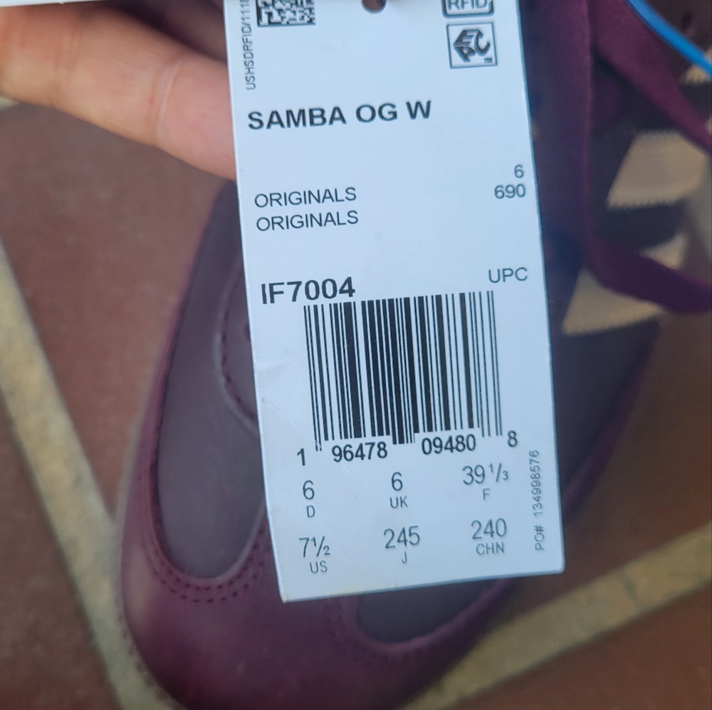 NWT Adidas Samba OG, Womens, Maroon Crystal Sand - Picture 15 of 16